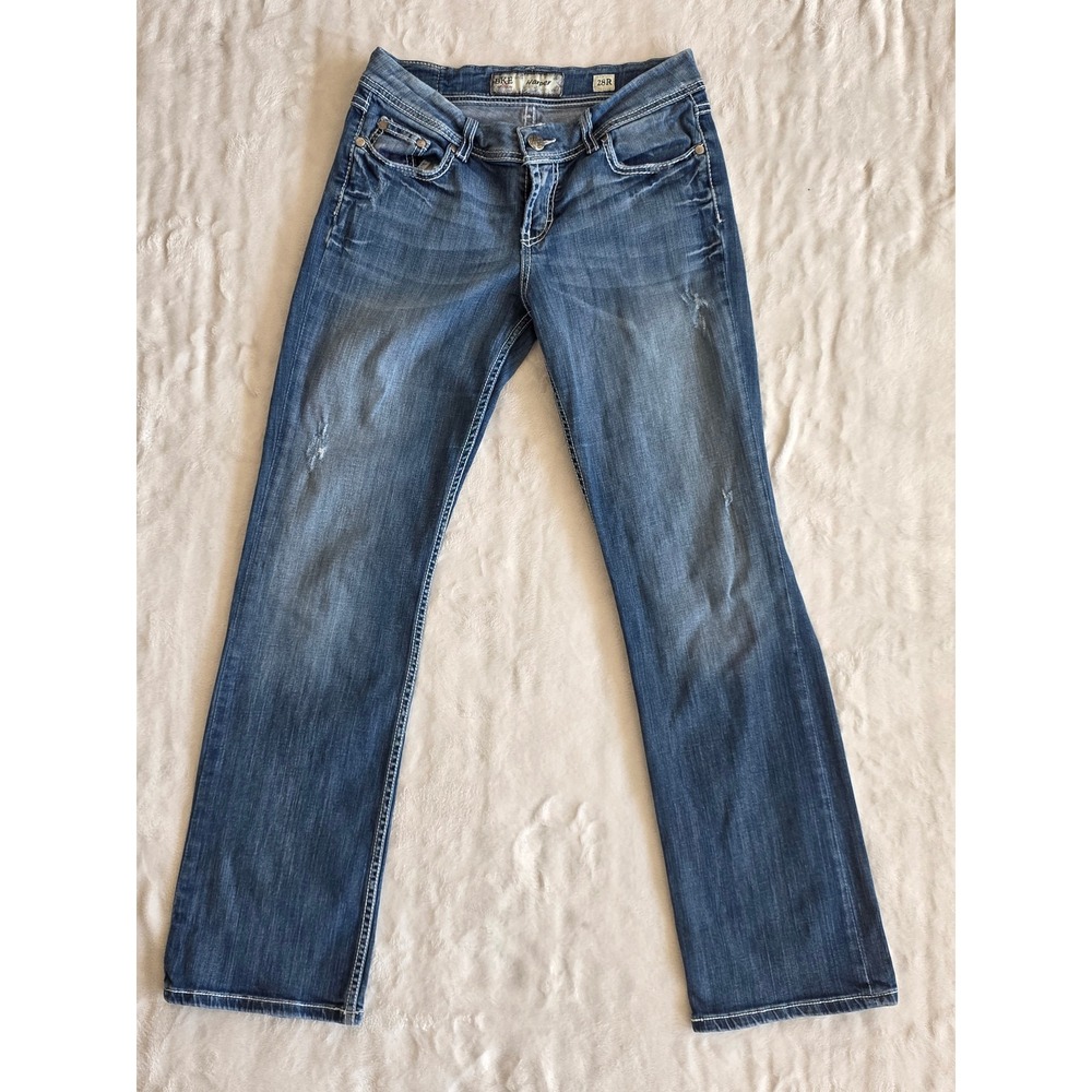 BKE Denim Harper Straight Jeans Size 28R‎ Medium Wash Distressed